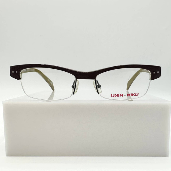 Alain Mikli ML1032 0005 Brown & Mustard Wood Textured Half Rim Frame Eyeglasses - Picture 1 of 7